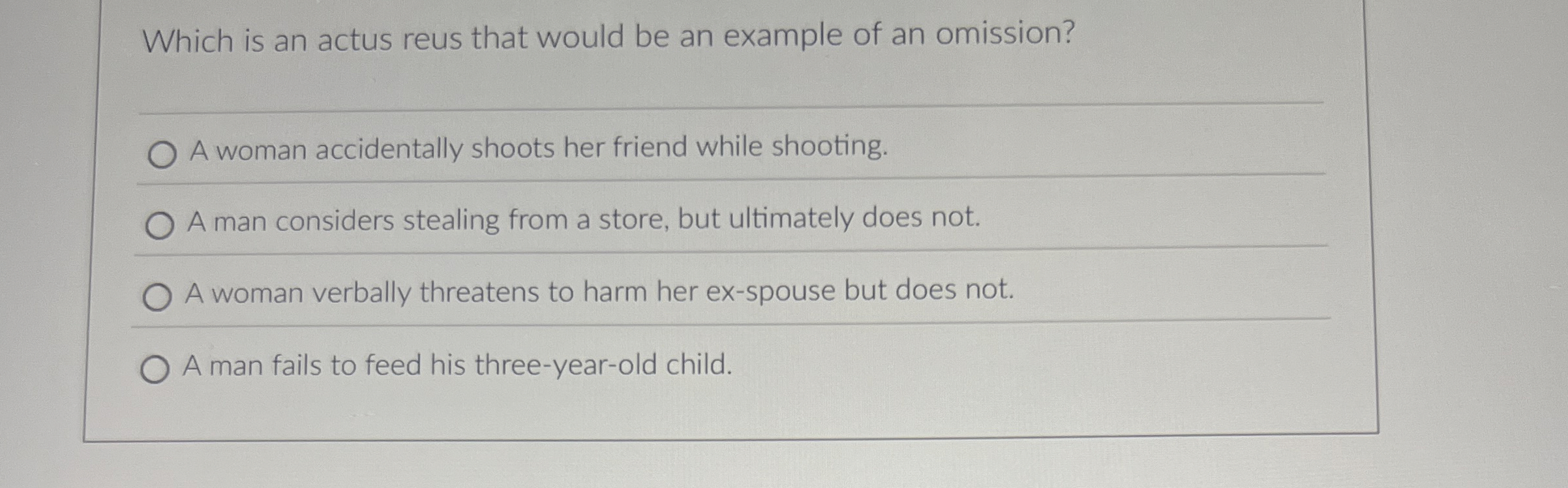  Which is an actus reus that would be an example of