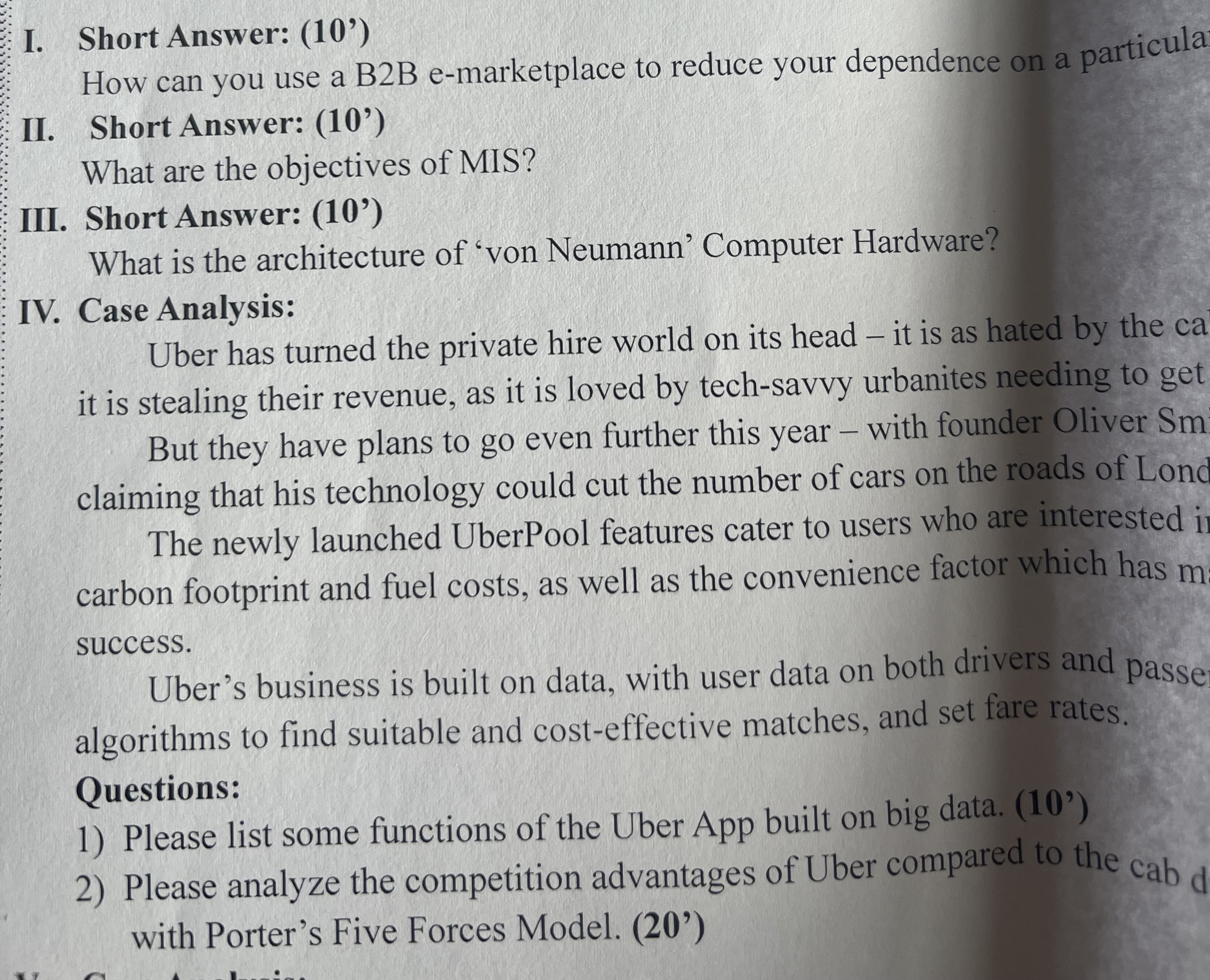  I. Short Answer: (10') How can you use a B2B e-marketplace