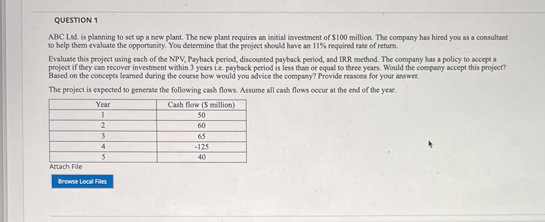 I need help with this question QUESTION 1 ABC Lid. is planning
