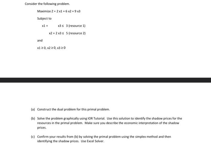  Consider the following problem. Maximize Z = 2 x1 + 6