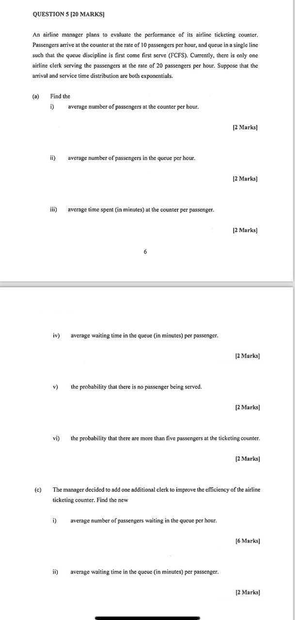  mathsQUESTION 5[20 MARKS] An airline manager plans to evaluate the performance
