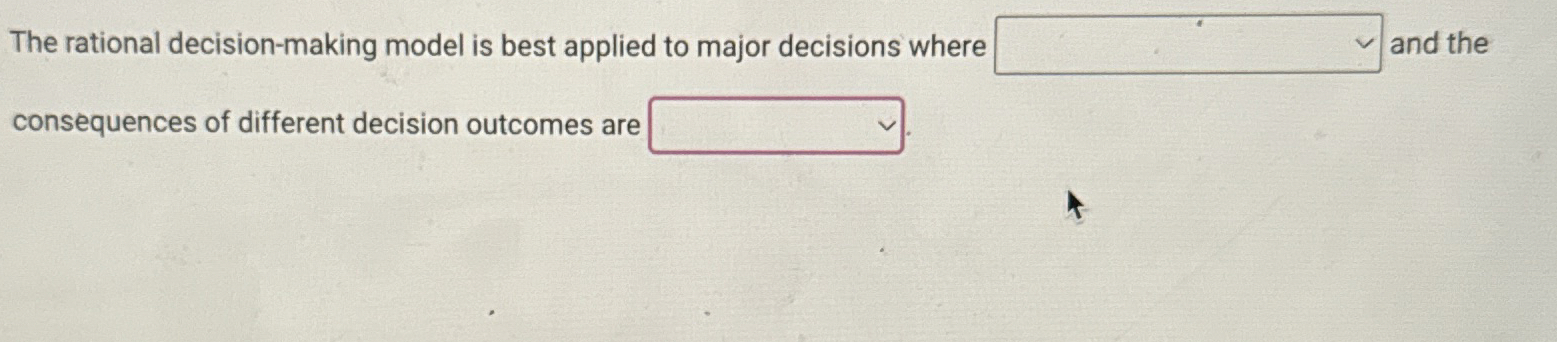  The rational decision-making model is best applied to major decisions where