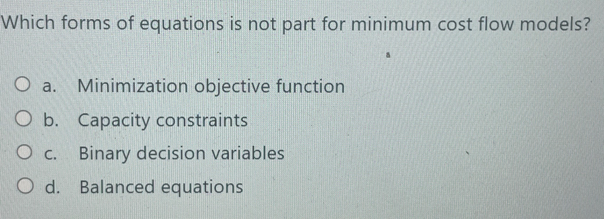  Which forms of equations is not part for minimum cost flow