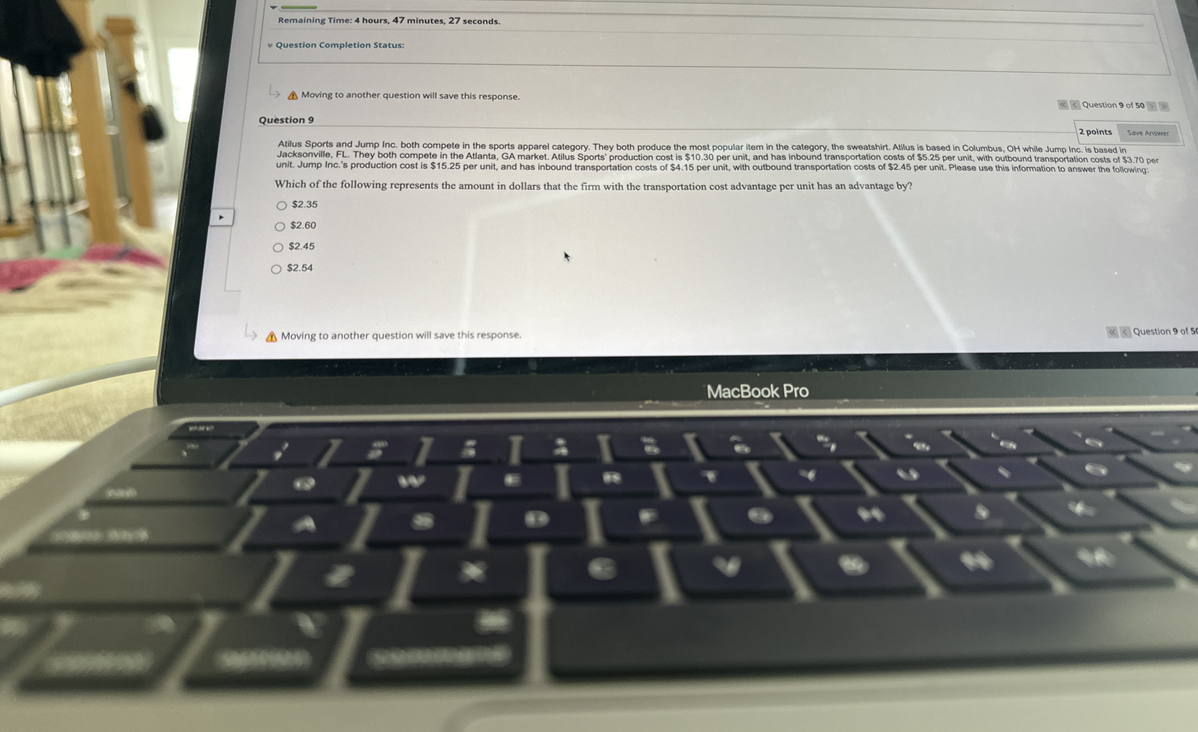  Remaining Time: 4 hours, 47 minutes, 27 seconds. ~~ Question Completion