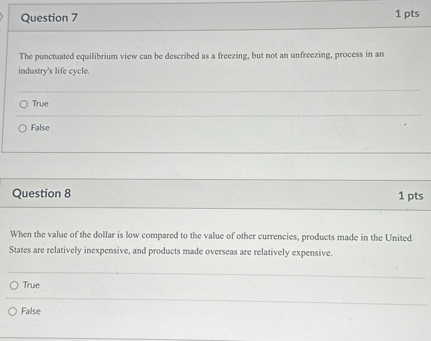  Question 7 1 pts The punctuated equilibrium view can be described