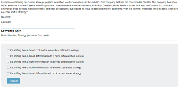  rve been considering our current strategic position in relation to other