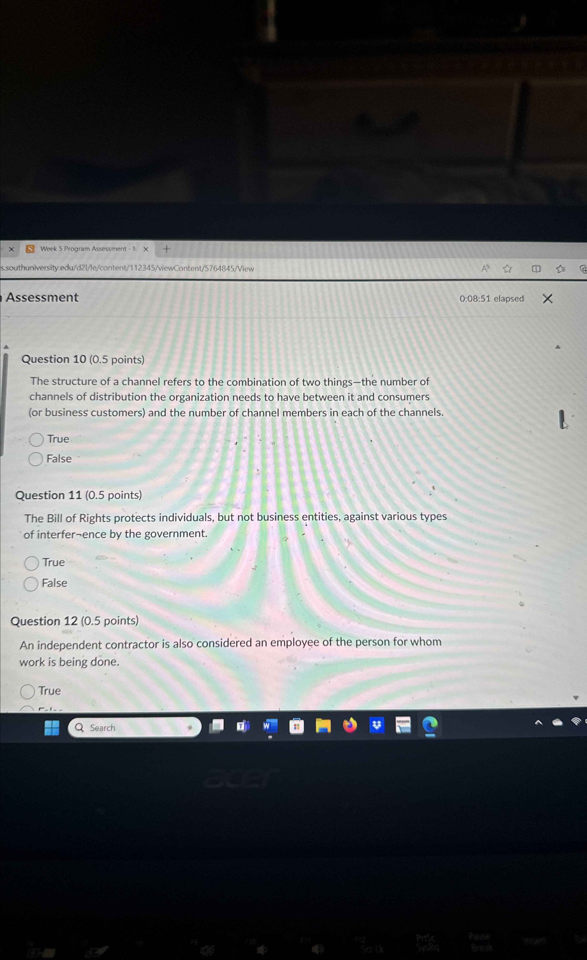  Week 5 Program Assessment - s.southuniversity.edu/d2l/le/content/112345/viewContent/5764845/View Assessment 0:08:51 elapsed Question 10(0.5