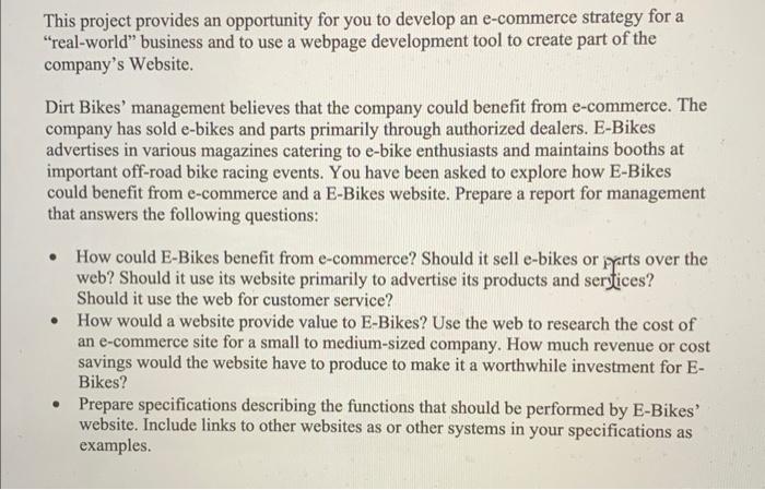  This project provides an opportunity for you to develop an e-commerce