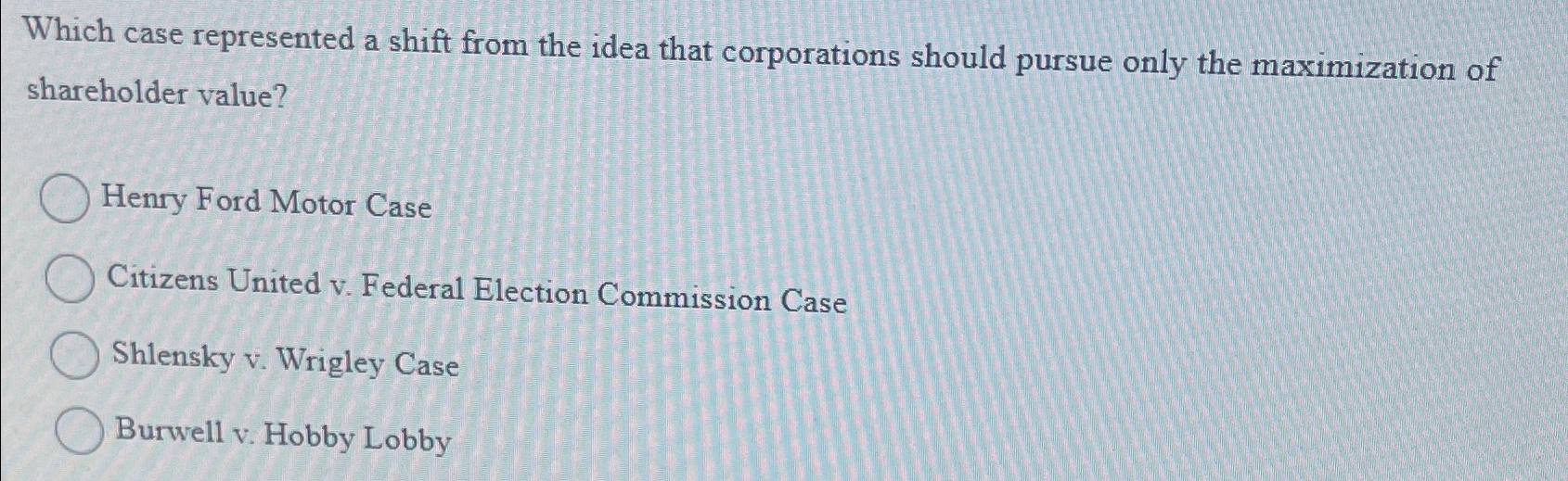  Which case represented a shift from the idea that corporations should