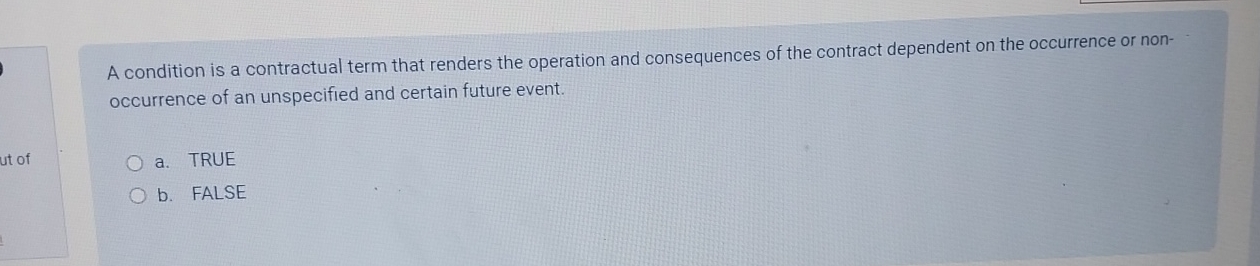  A condition is a contractual term that renders the operation and