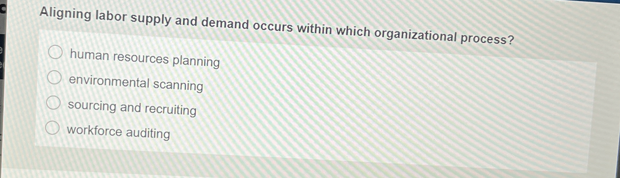  Aligning labor supply and demand occurs within which organizational process? human