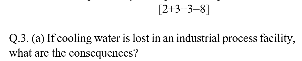  2+3+3=8 Q.3.(a) If cooling water is lost in an industrial process