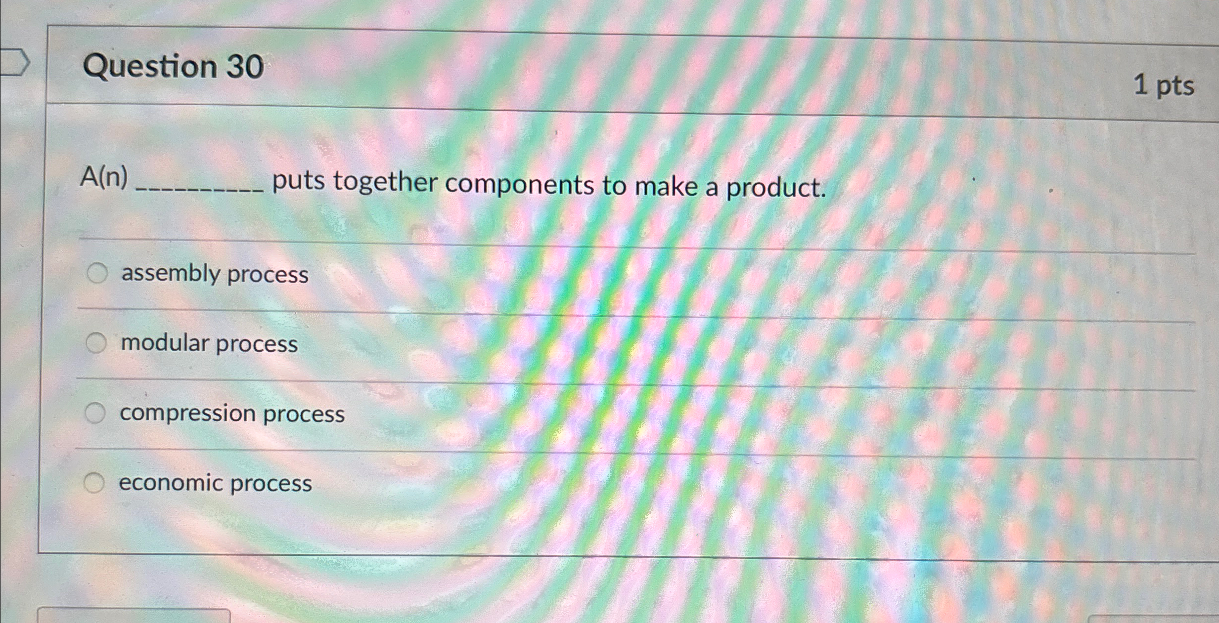  Question 30 1 pts A(n) puts together components to make a