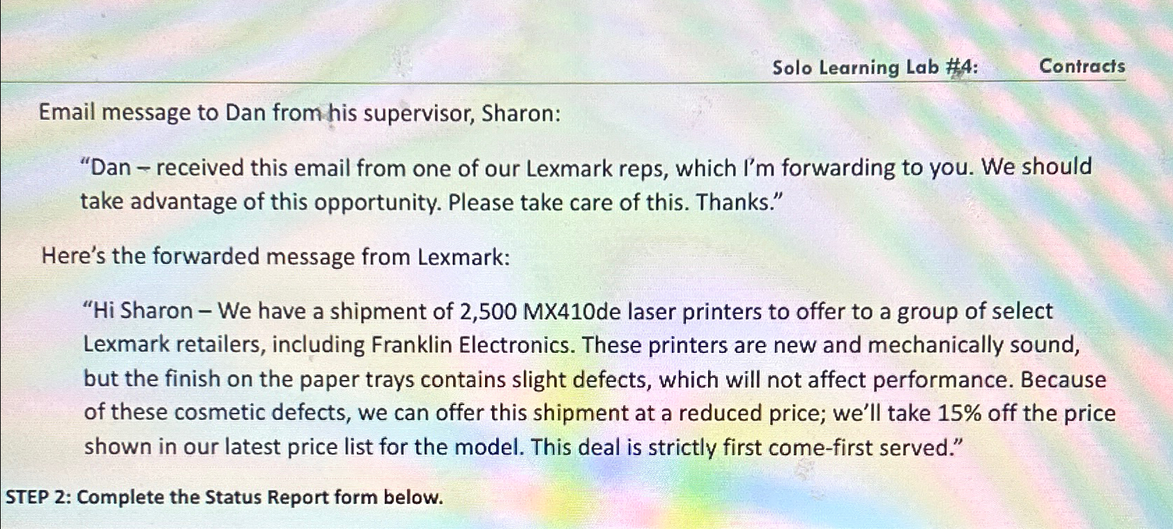  Solo Learning Lab #4: Contracts Email message to Dan from his