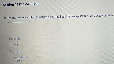  Section 11(1:12:47 PM) The agency's who's role is to ensure a