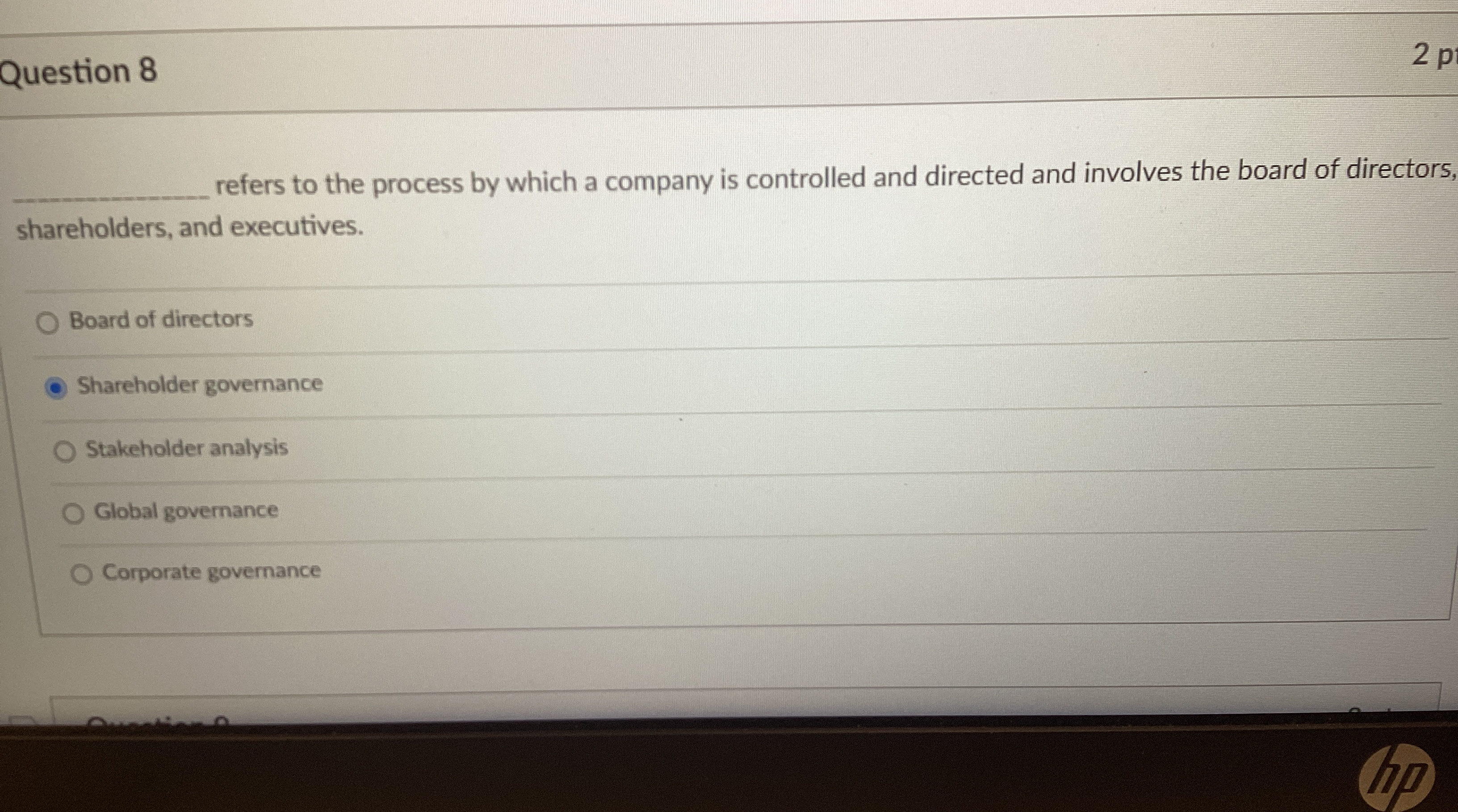  Question 8 refers to the process by which a company is