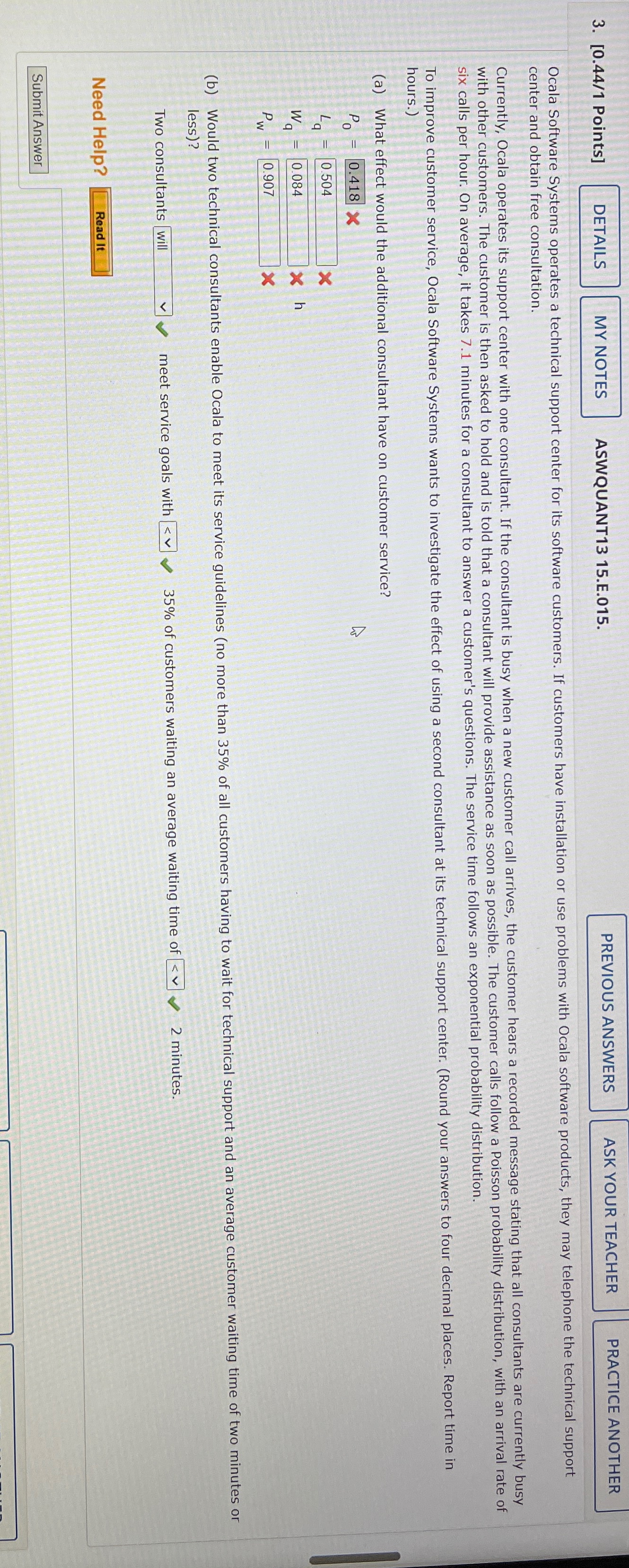 [0.44/1 Points] ASWQUANT1315.E.015. ASK YOUR TEACHER PRACTICE ANOTHER Ocala Software Systems
