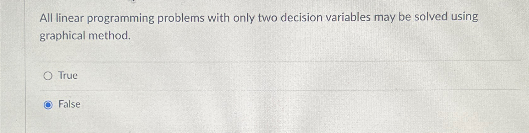  All linear programming problems with only two decision variables may be