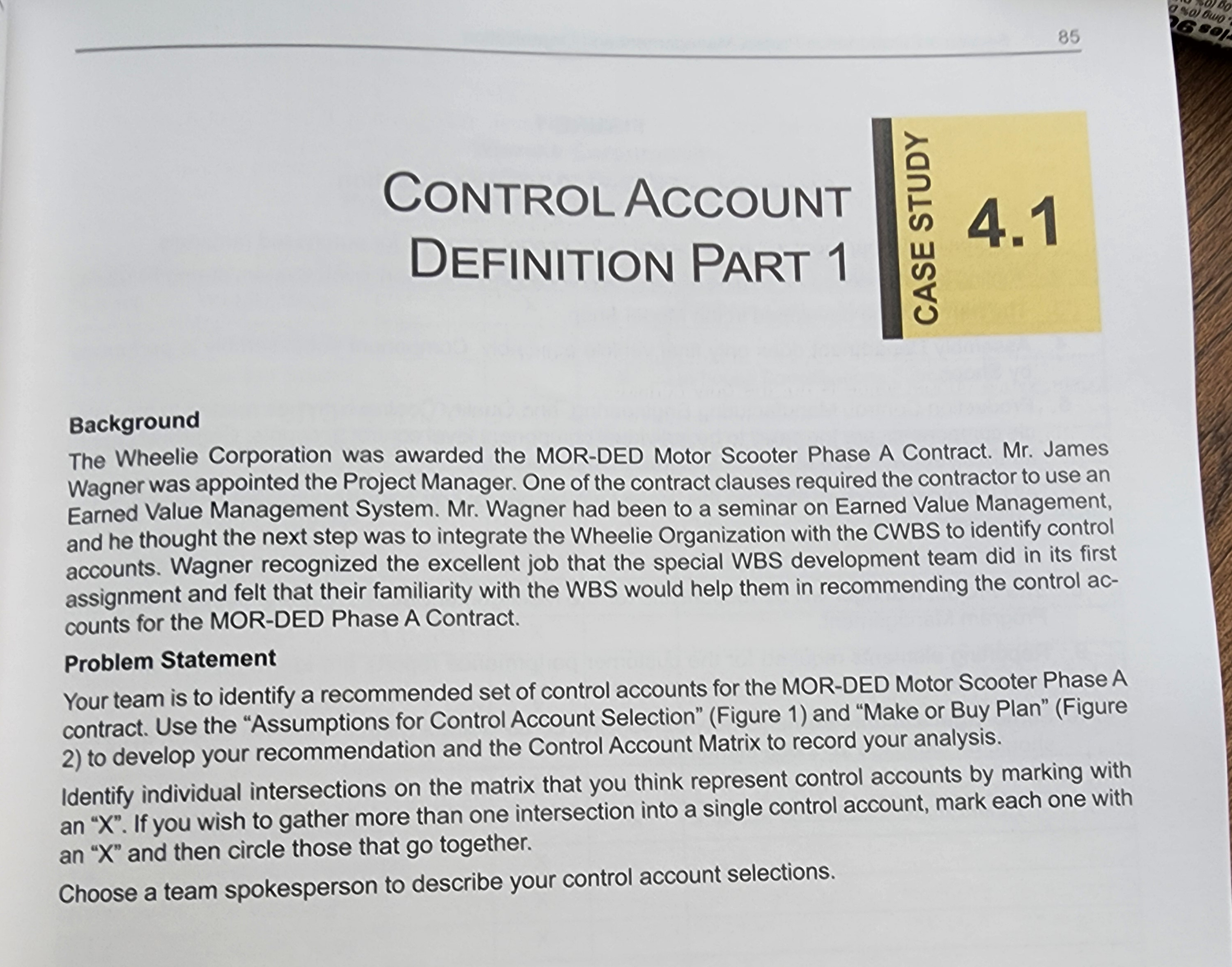  CONTROL ACCOUNT FIGURE 1 Assumptions for Control Account Selection Purchasing Department