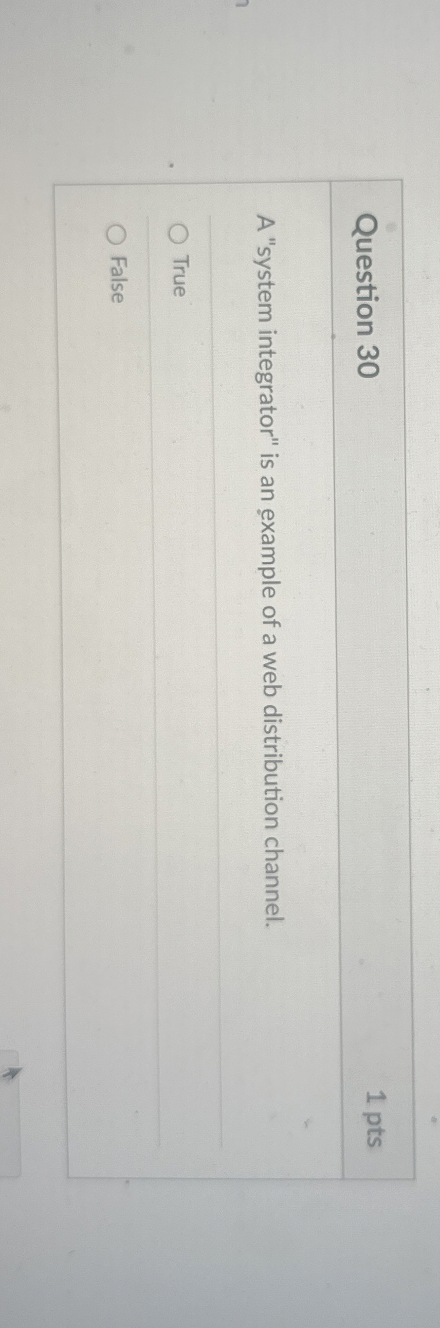  Question 30 1 pts A "system integrator" is an example of