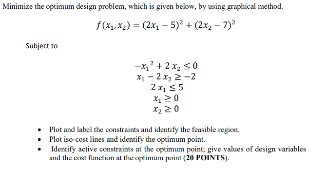  Minimize the optimum design problem, which is given below, by using