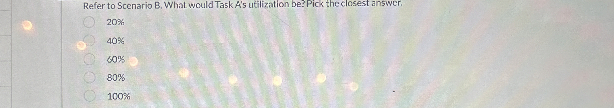  Refer to Scenario B. What would Task A's utilization be? Pick