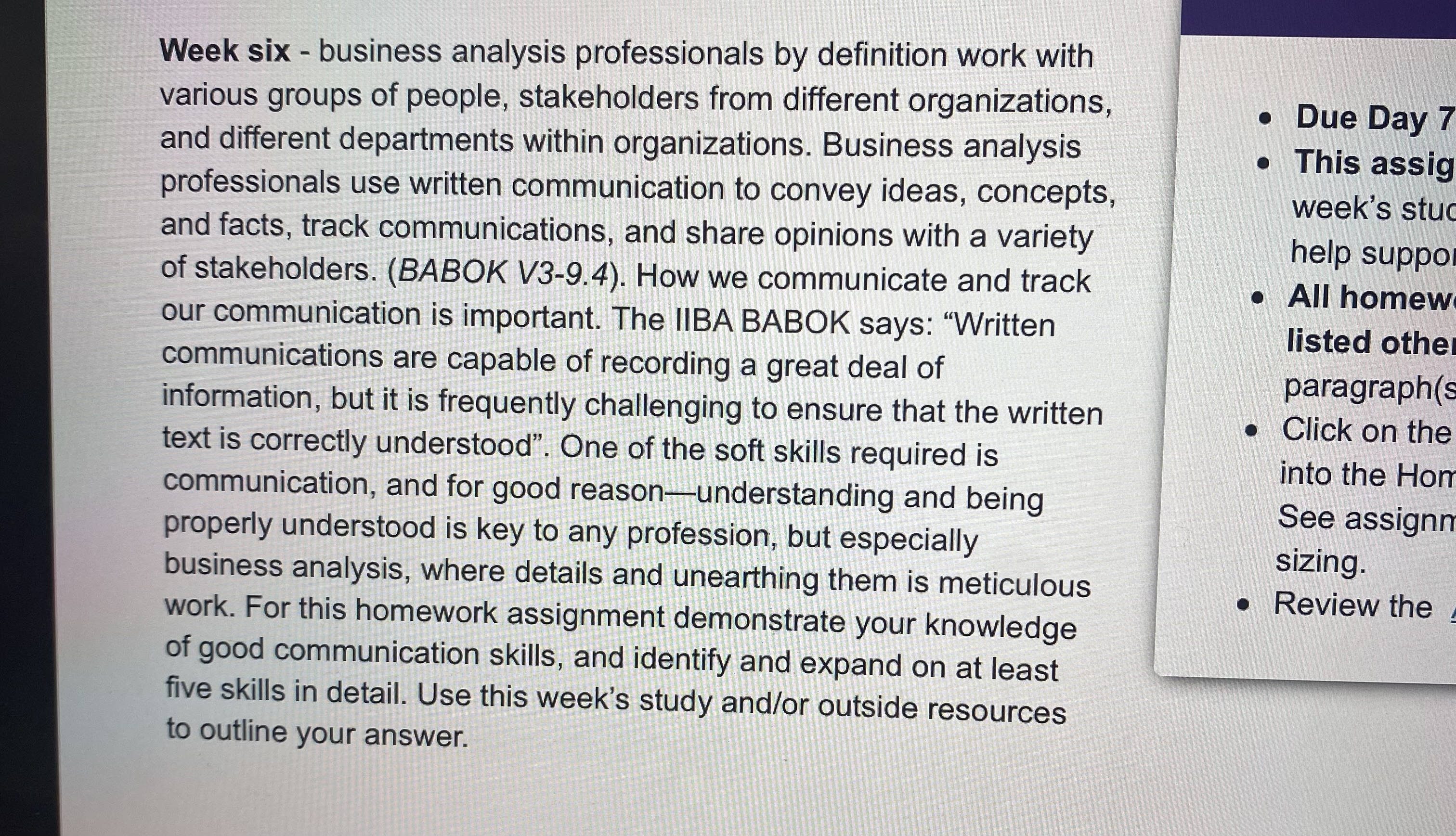 Week six - business analysis professionals by definition work with various