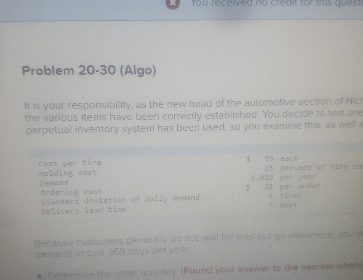  Problem 20-30(Algo) It is your responsibility, as the new head of