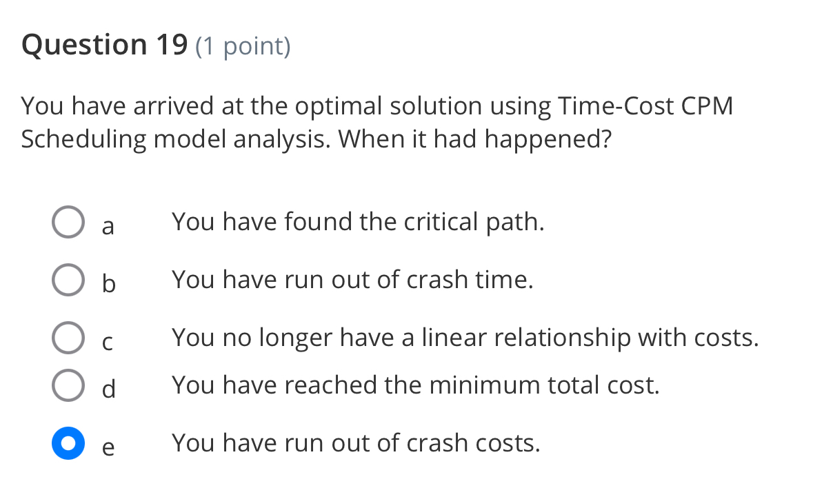  Question 19(1 point) You have arrived at the optimal solution using