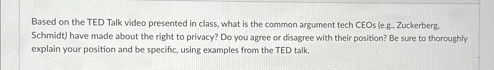  Based on the TED Talk video presented in class, what is