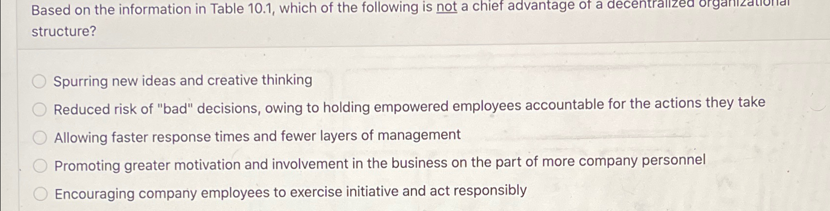  Based on the information in Table 10.1, which of the following