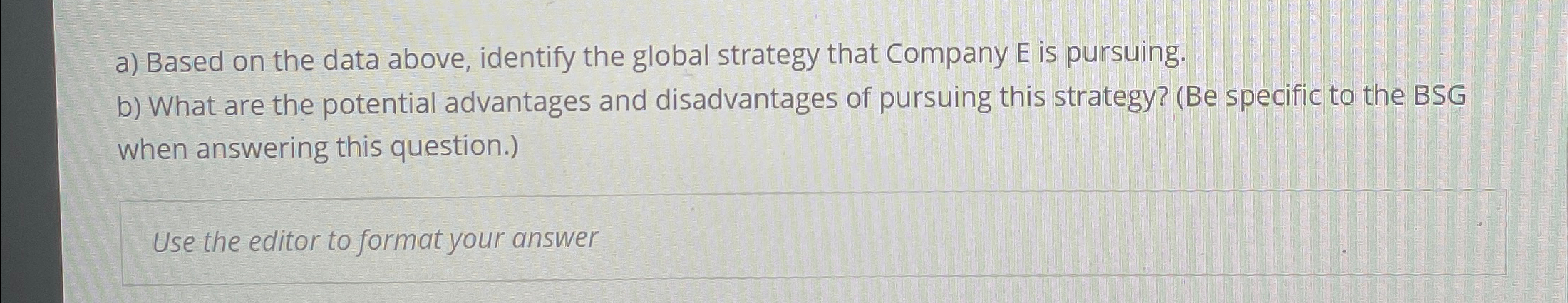  a) Based on the data above, identify the global strategy that