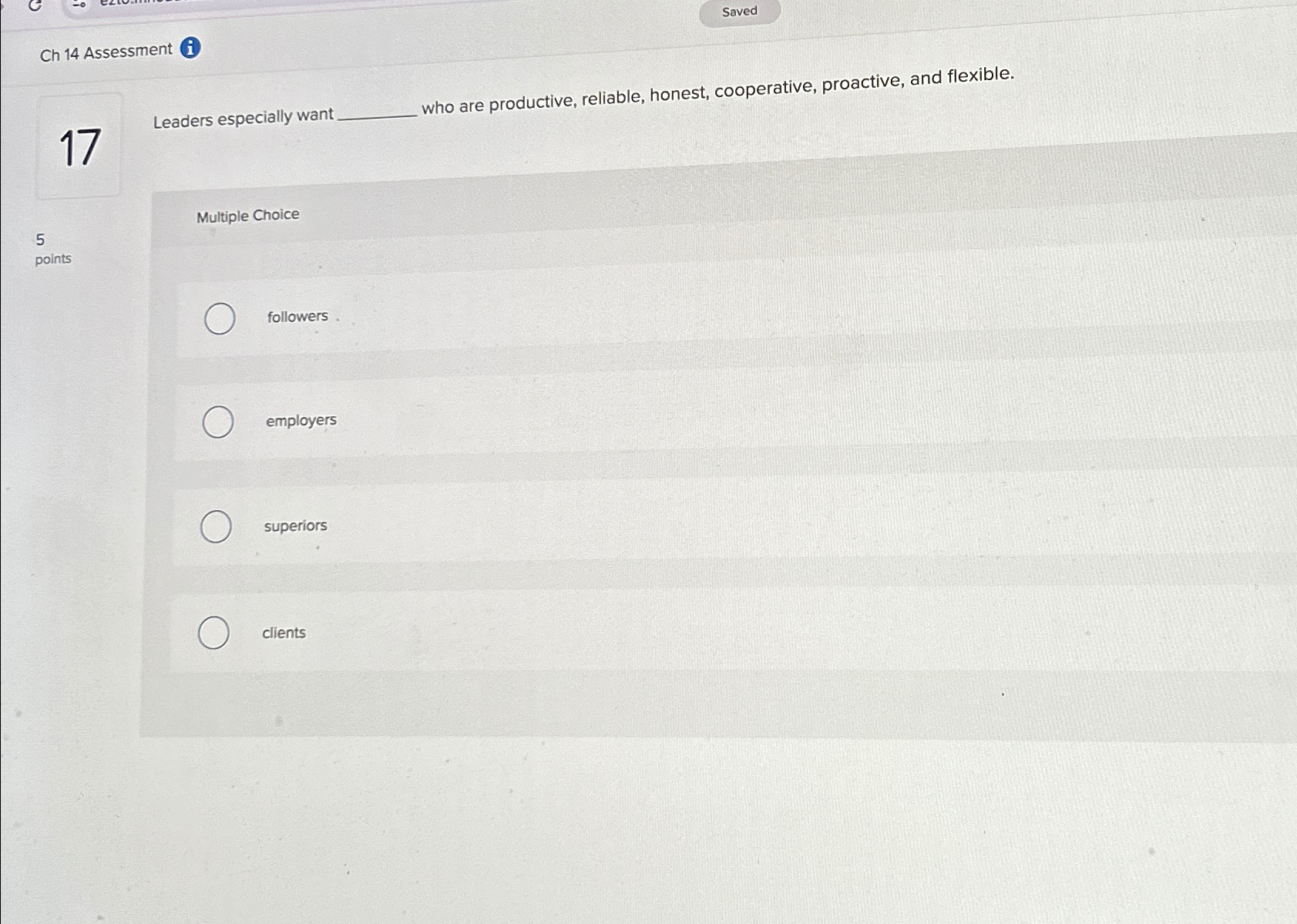  Ch 14 Assessment (i) Saved Ch14 Assessment 17 Leaders especially want