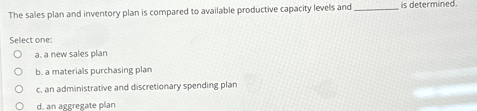  The sales plan and inventory plan is compared to available productive