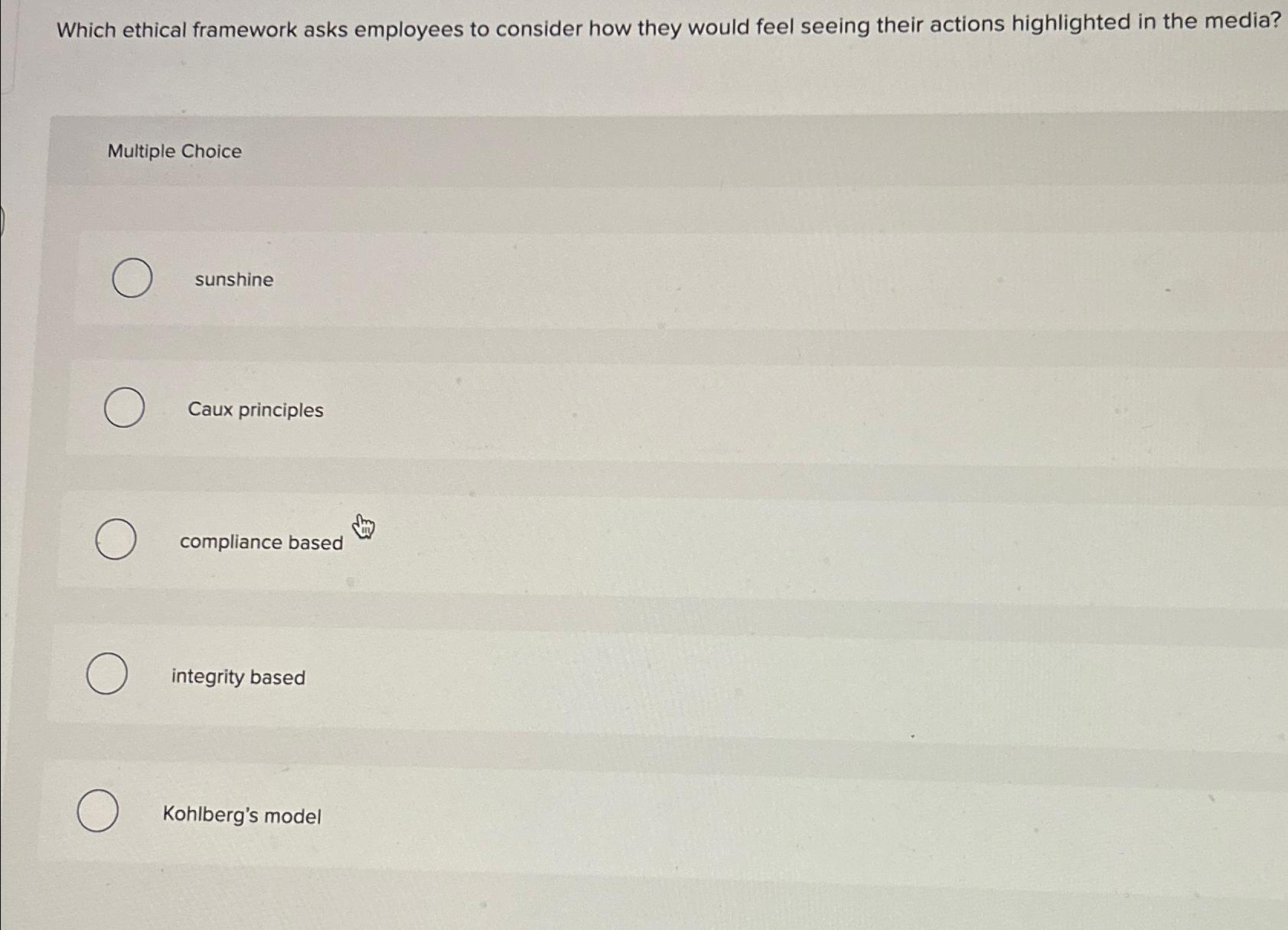  Which ethical framework asks employees to consider how they would feel