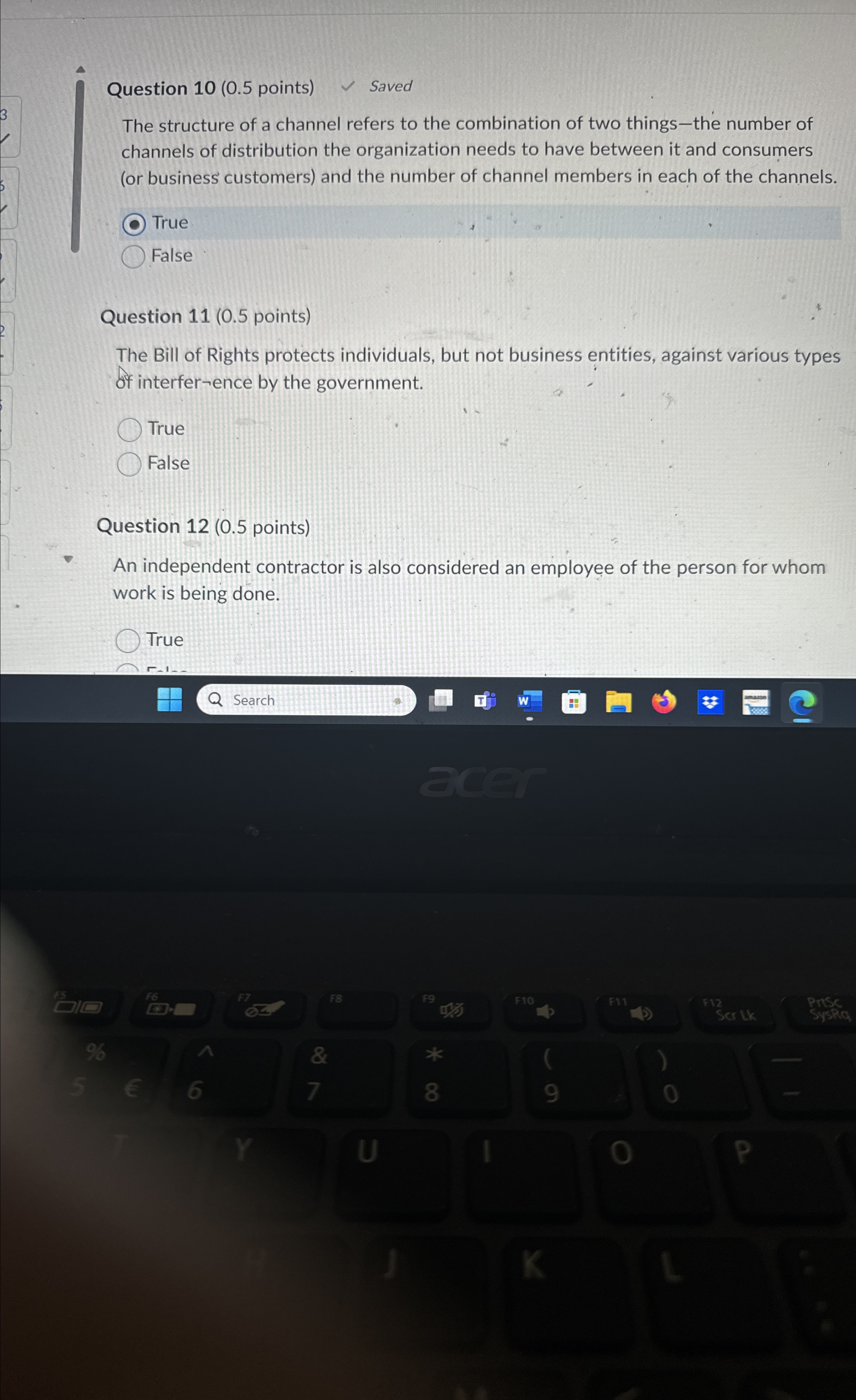  Question 10(0.5 points) Saved The structure of a channel refers to
