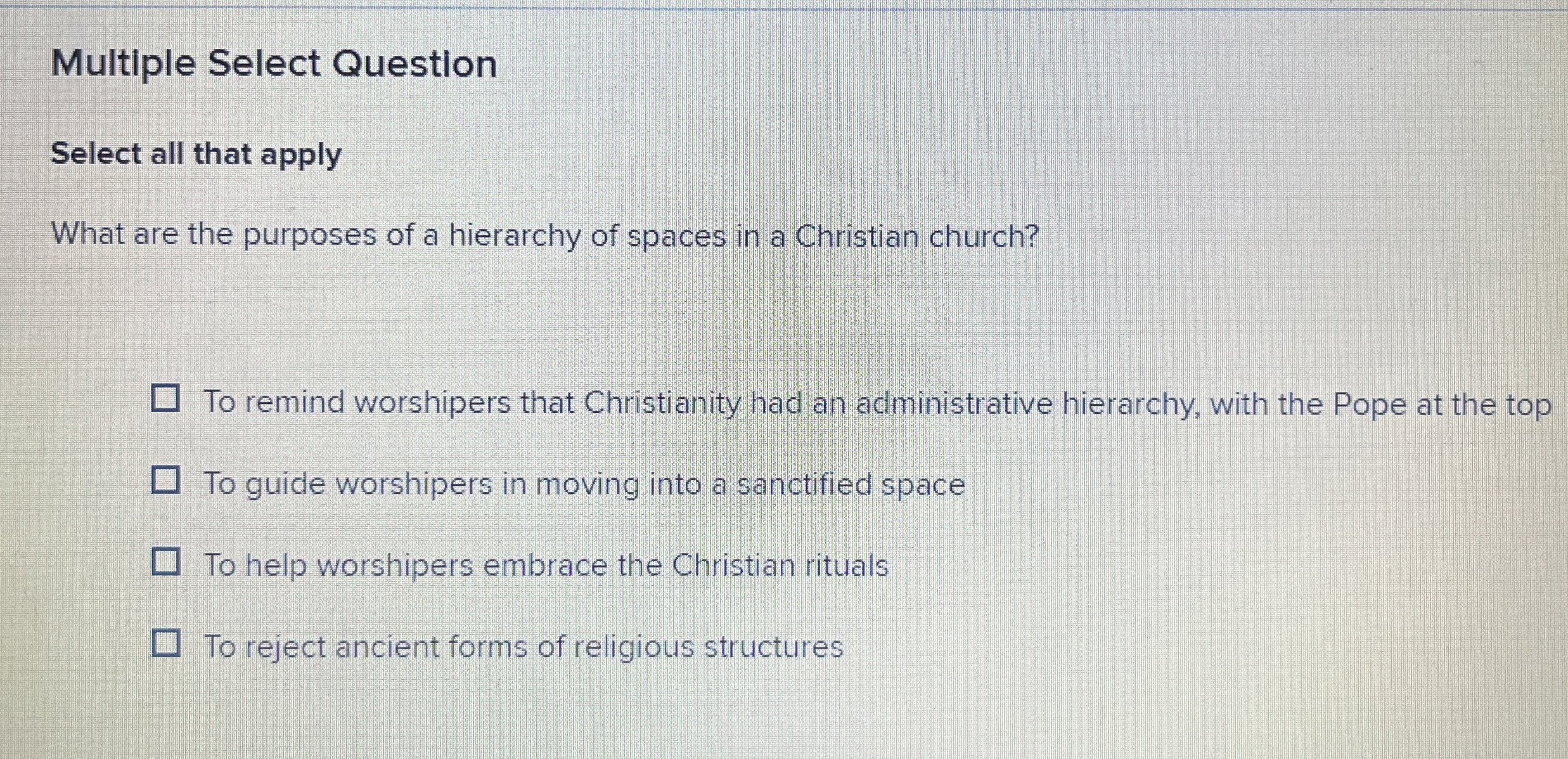  Multiple Select Question Select all that apply What are the purposes