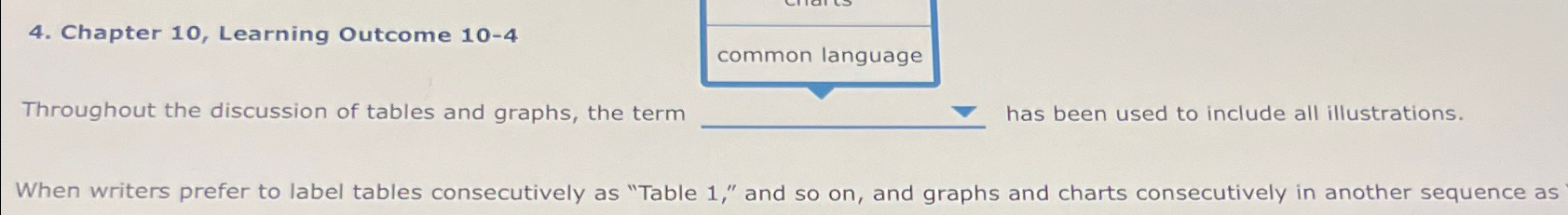  Chapter 10, Learning Outcome 10-4 Throughout the discussion of tables and