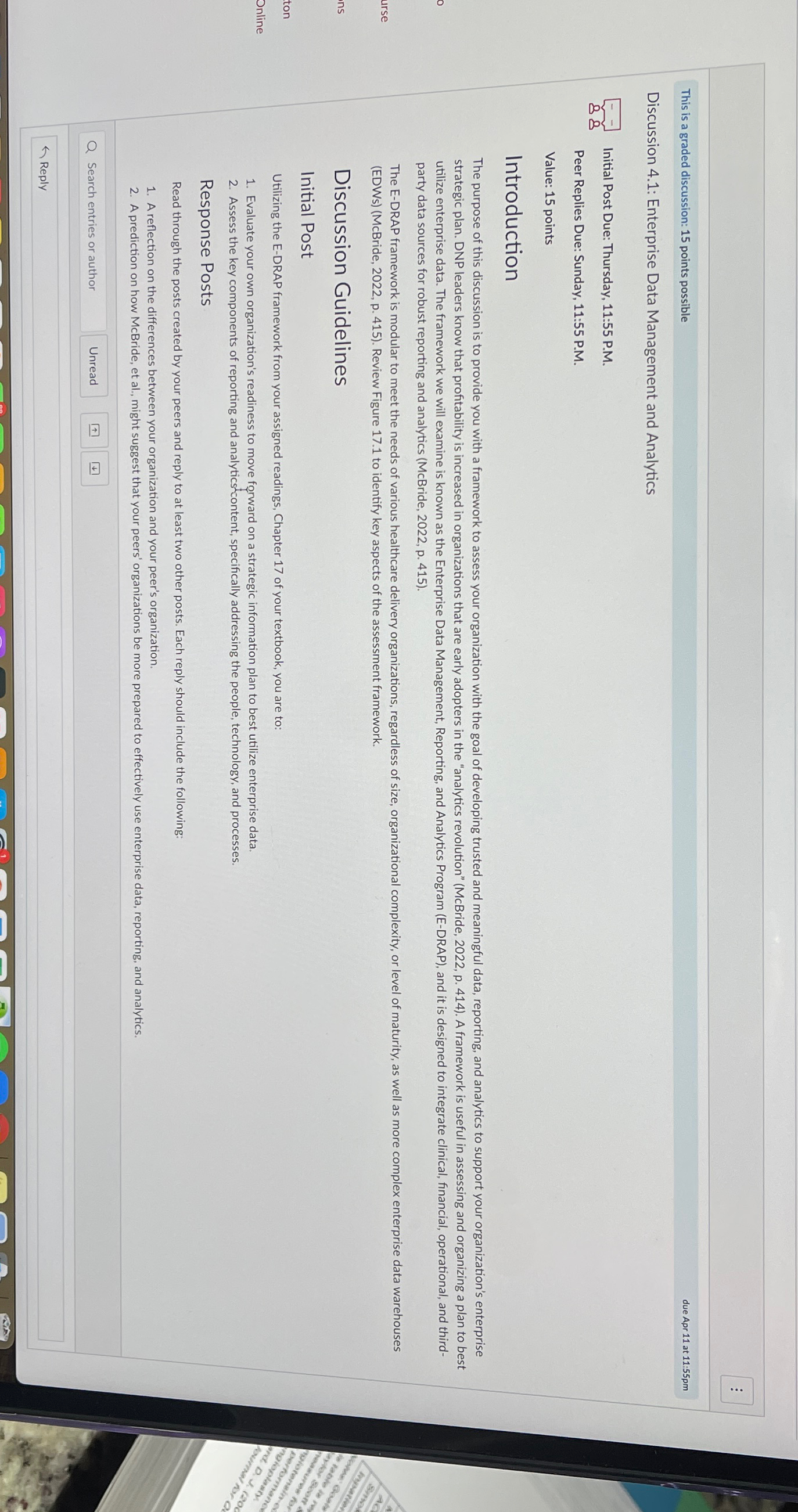  This is a graded discussion: 15 points possible due Apr 11