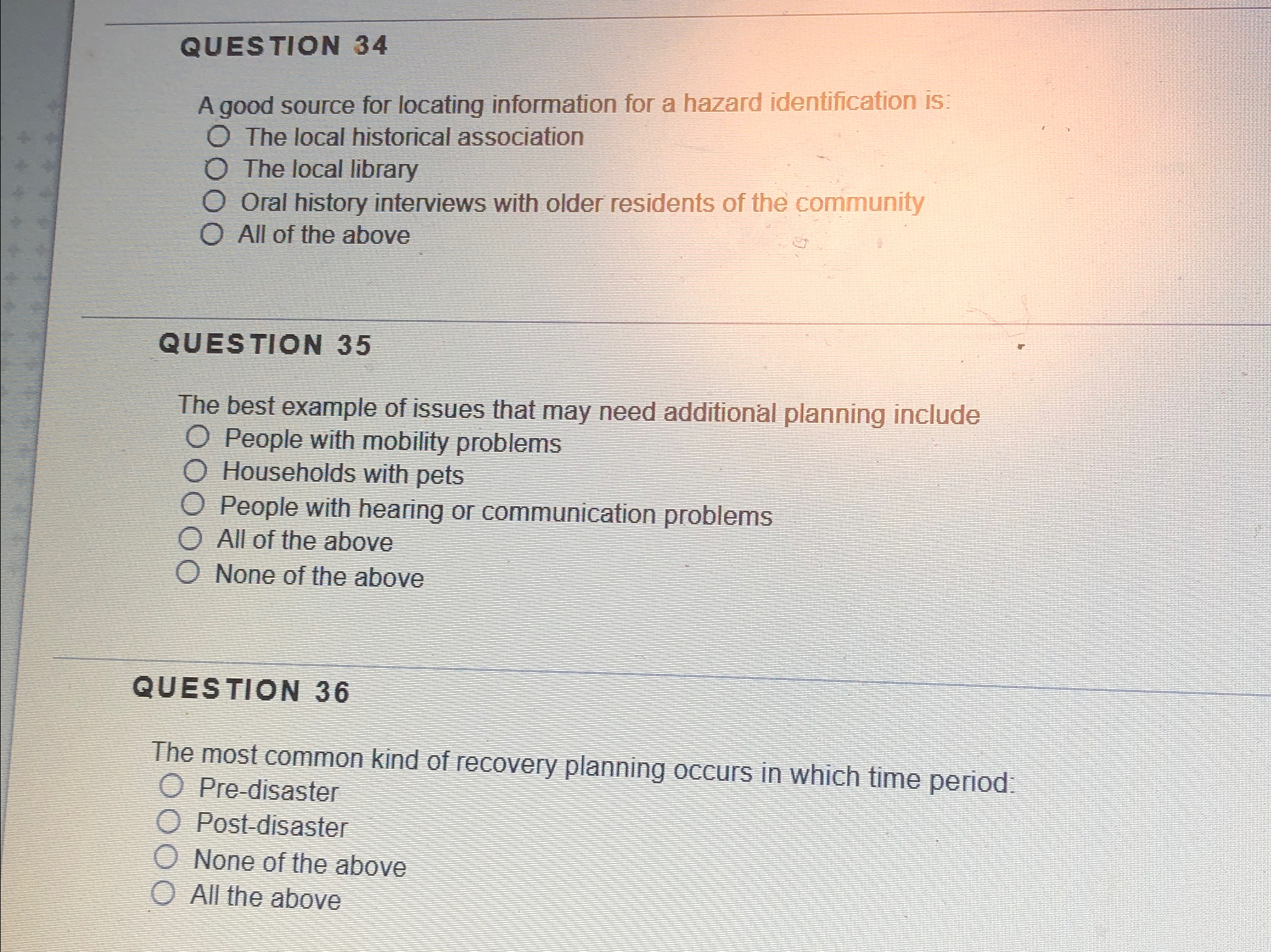  QUESTION 34 A good source for locating information for a hazard