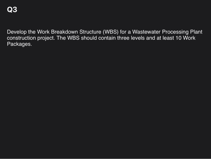  Develop the Work Breakdown Structure (WBS) for a wastewater processing plant
