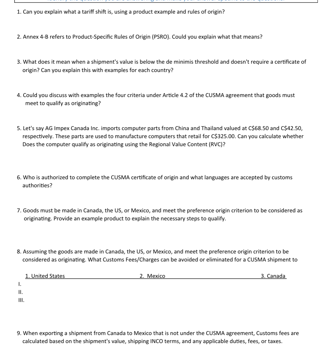  Can you explain what a tariff shift is, using a product