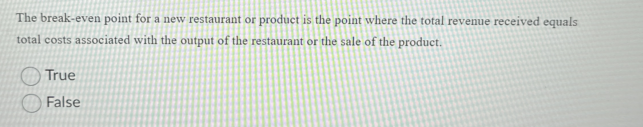  The break-even point for a new restaurant or product is the