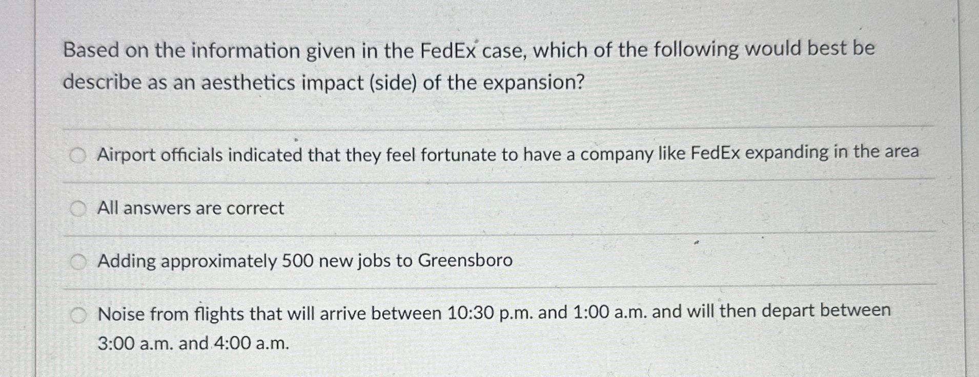  Based on the information given in the FedEx case, which of