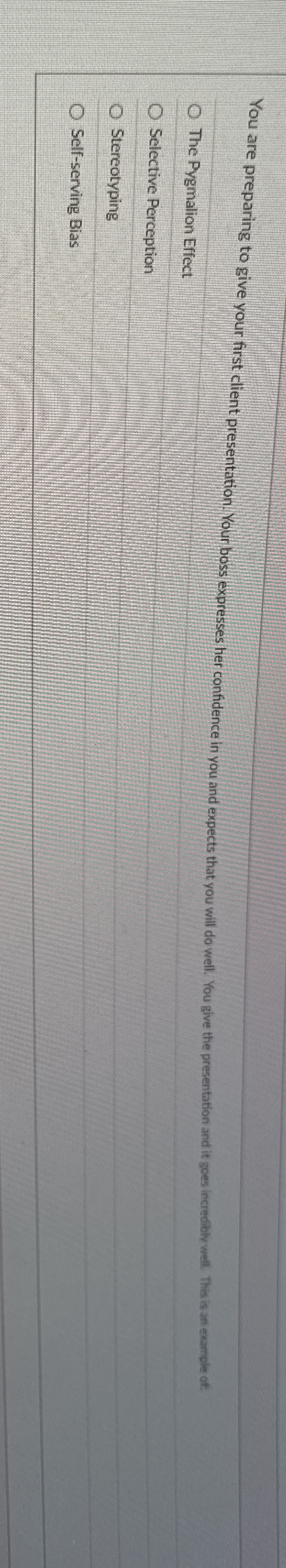  You are preparing to give your first client presentation. Your boss