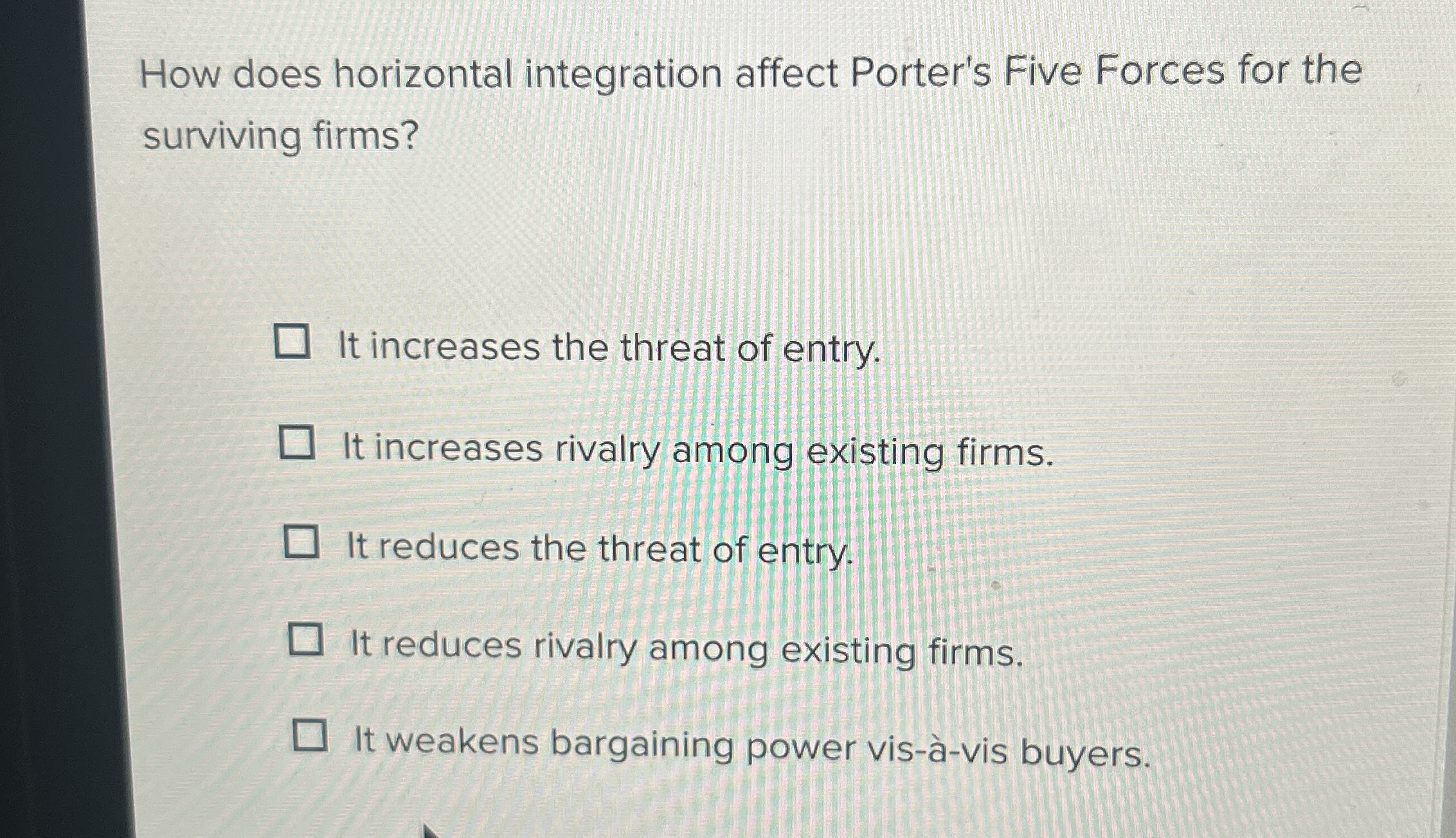  How does horizontal integration affect Porter's Five Forces for the surviving