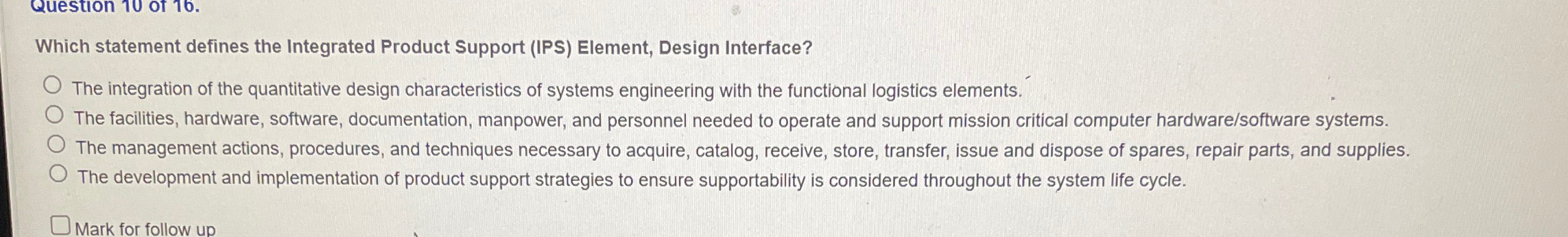  Which statement defines the Integrated Product Support (IPS) Element, Design Interface?
