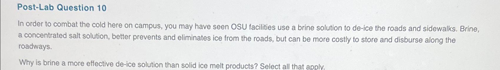  Post-Lab Question 10 In order to combat the cold here on