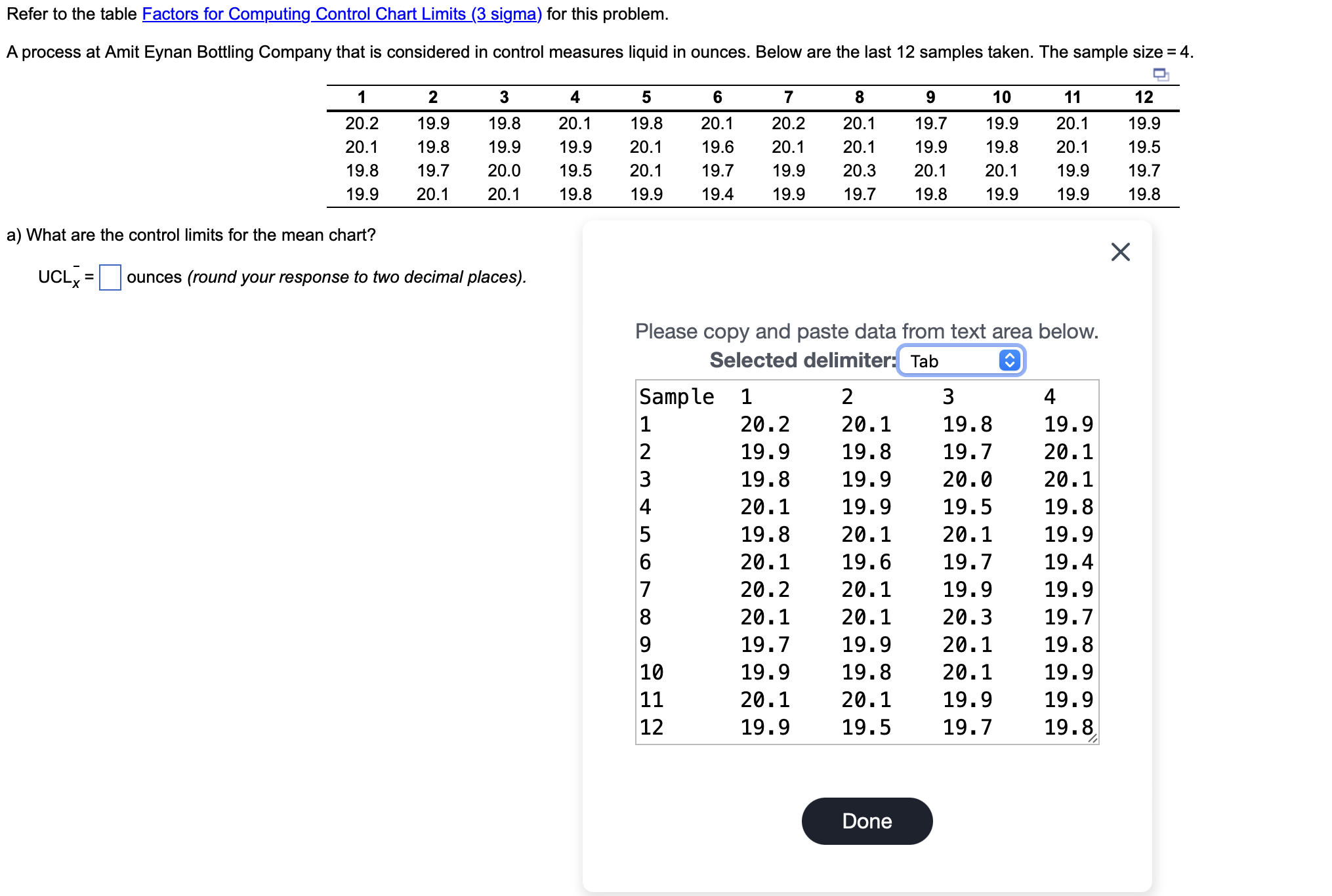  Refer to the table Factors for Computing Control Chart Limits (3