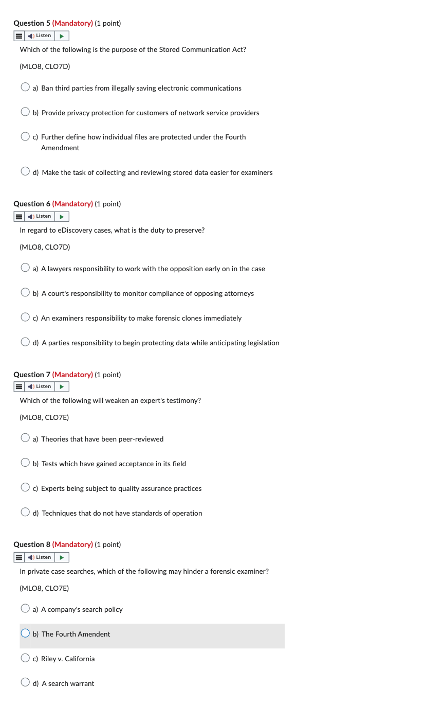  Question 5(Mandatory)(1 point) Which of the following is the purpose of